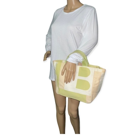 BALLY Canvas Handbag in Cream/Green/Beige Classic Tote - Picture 1 of 16